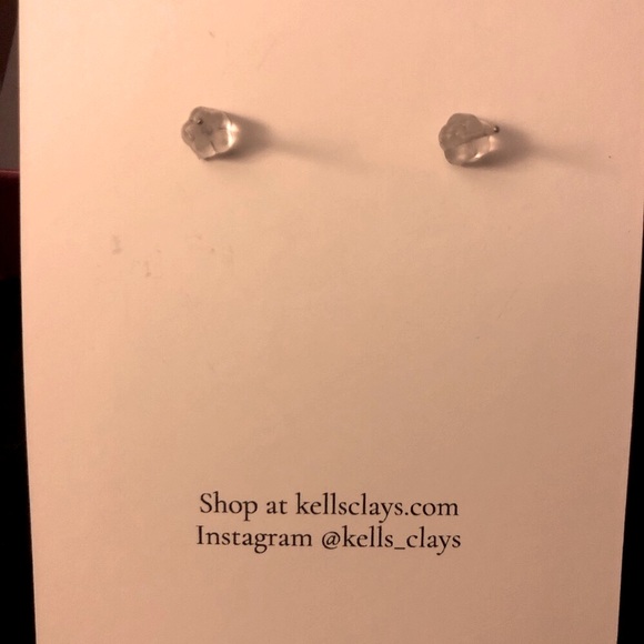 Kell’s Clays Wood and UV Resin Stud Dangle Earrings, Pastel Floral Motif - Picture 2 of 3